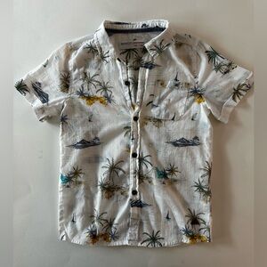 Minoti Kids Tropical Print Button Down Shirt - White, 5/6 years, 100% Cotton